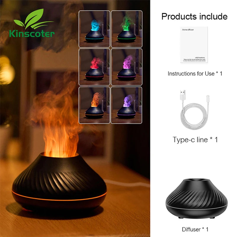 Kinscoter Volcanic Aroma Diffuser Essential Oil Lamp 130ml USB Portable Air Humidifier
