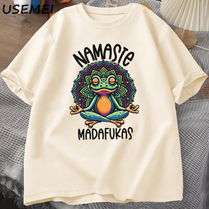 Funny Yoga T Shirt Frog Self Care Namaste Tee Men Women Mens Clothes Streetwear