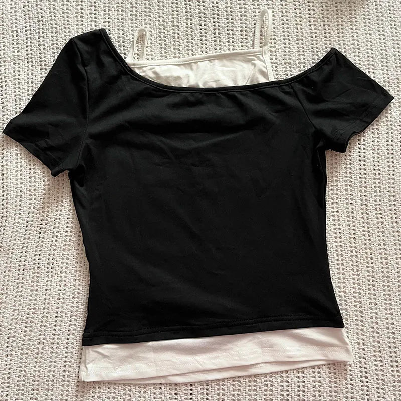90s Vintage Punk Short Sleeve Gothic Slim Crop Top