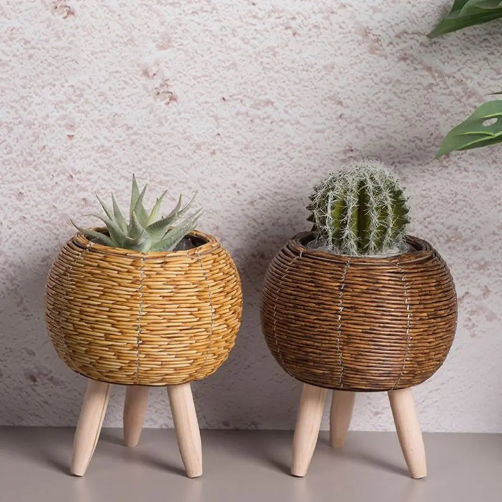 Woven Flower Pot Creative Flower Planters With Removable Legs Durable