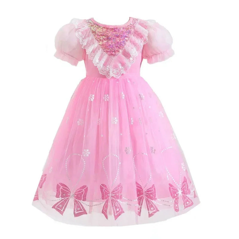 Sequined Puff Mesh Gown Kids Casual Dresses