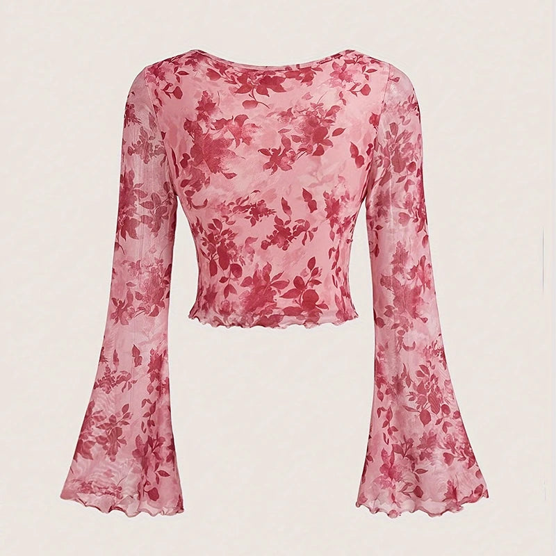 Summer Women's Y2k Floral Printed Sweet V-Neck T-shirts