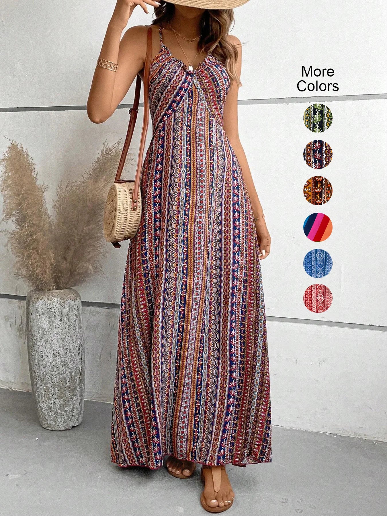 Women's Summer Ethnic Pattern Backless Split dress for Beach