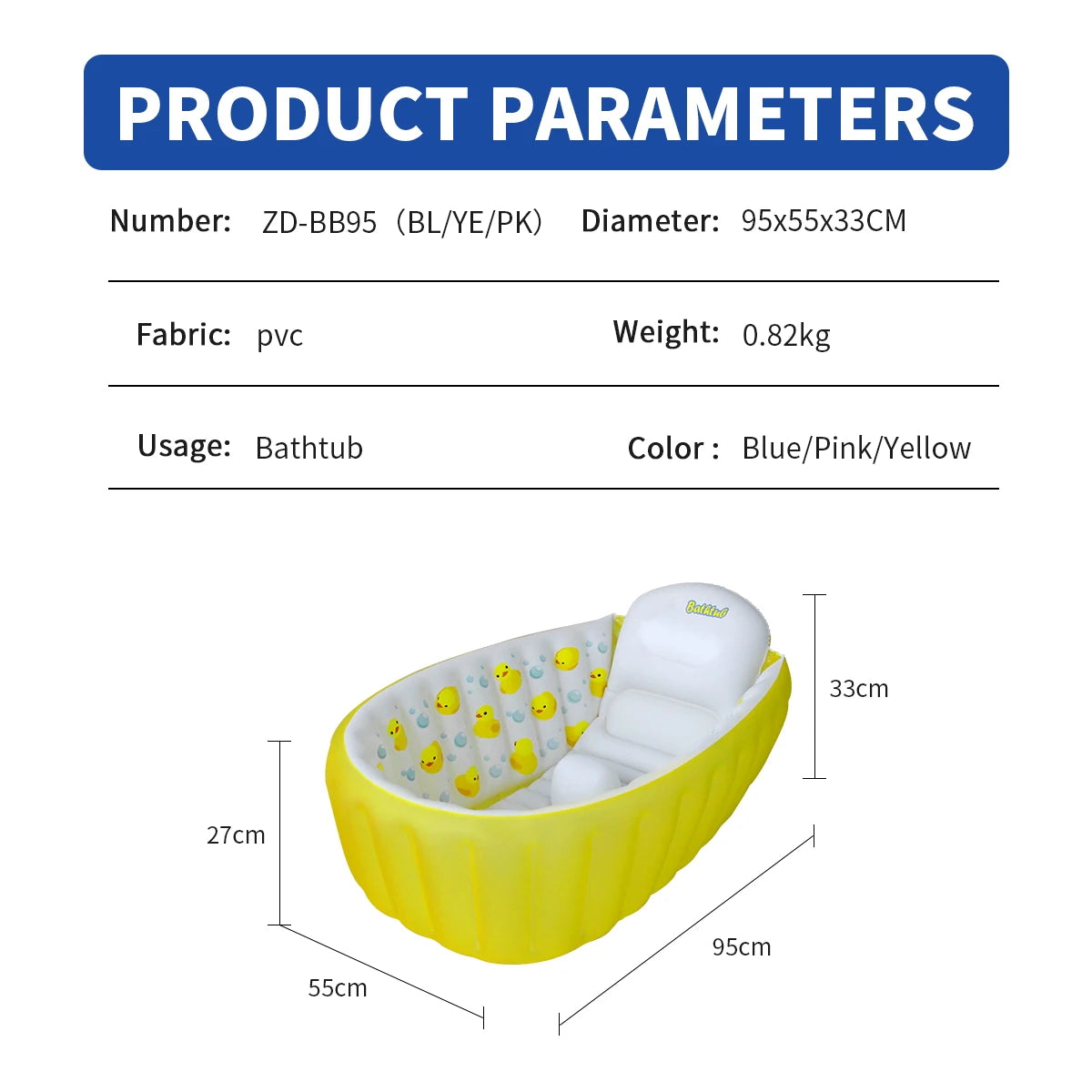 Blow up Portable Non-slip Baby Toddler Bathtub