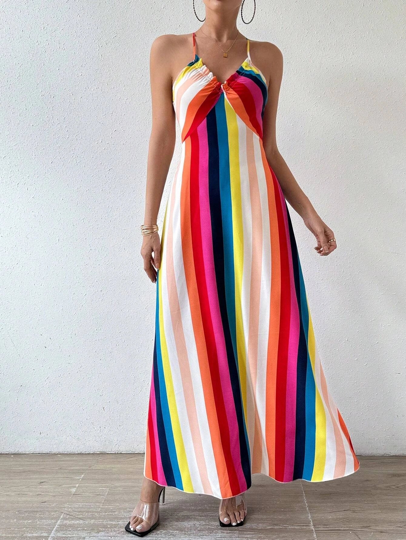 Women's Summer Ethnic Pattern Backless Split dress for Beach